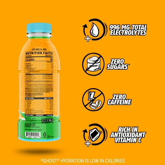 Ghost Hydration Orange Squeeze Sports Drink 16.9 fl oz, 12-Pack | Exp. 03/2025 - Image 3
