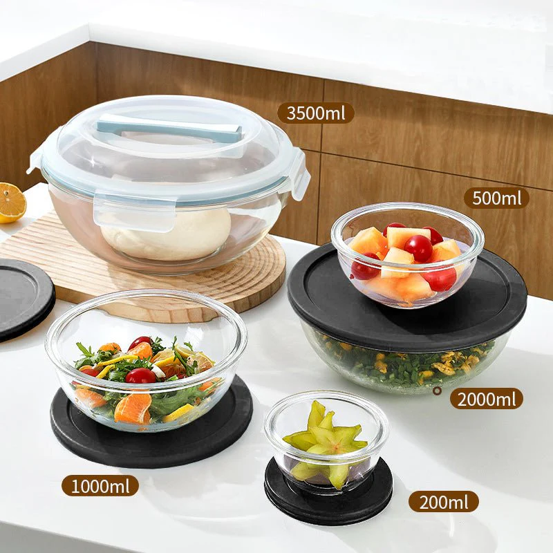 5-Piece Stackable Glass Food Storage Bowl Set with Lids 200ml–3500ml S1341