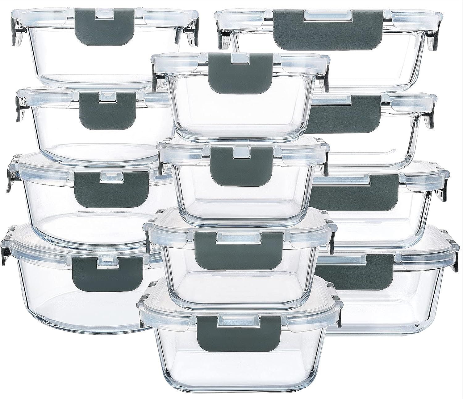 24-Piece Glass Food Storage Container Set with Locking Lids Meal Prep Microwave Oven Safe S1340
