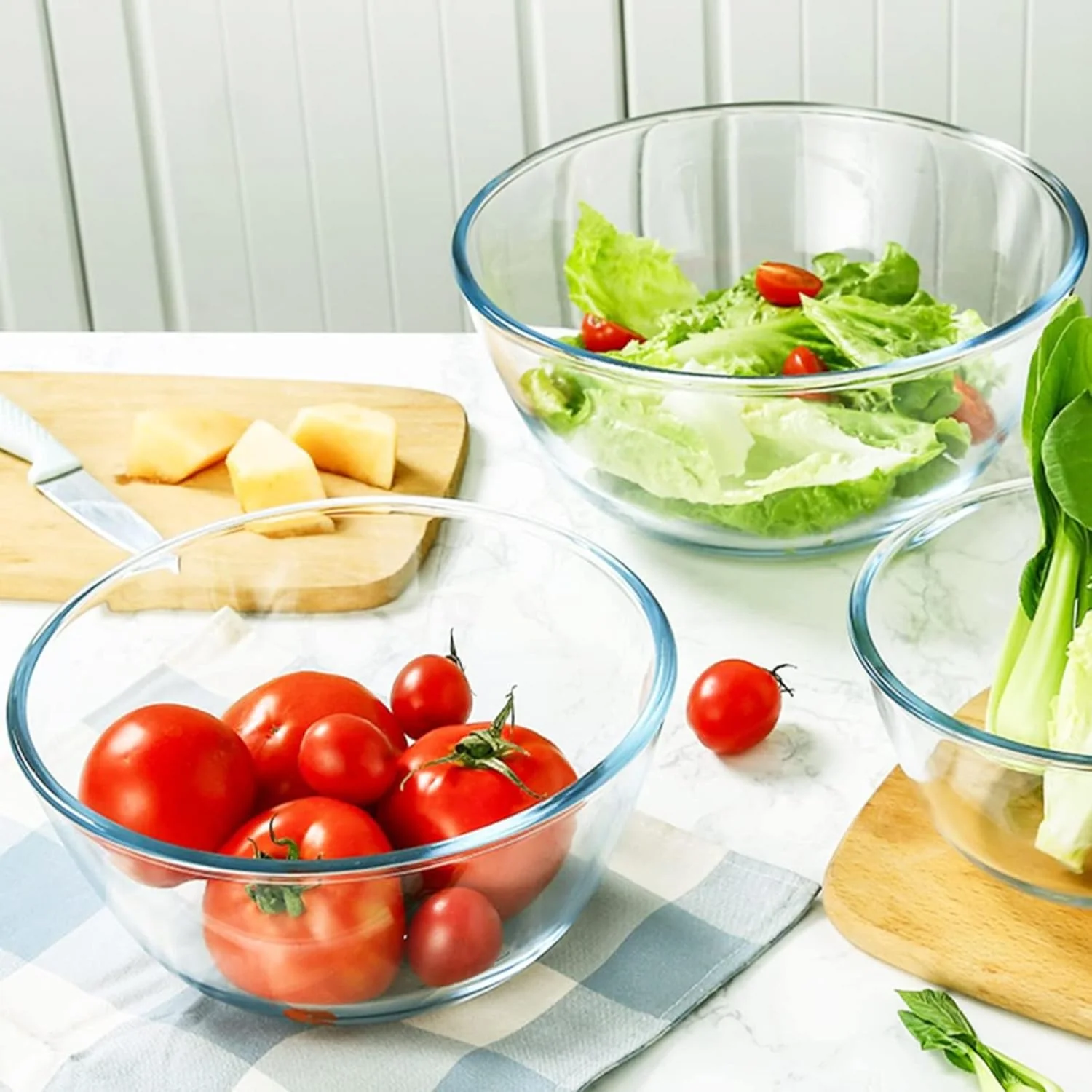 3-Piece Glass Mixing Bowl Set with Lids Nesting Salad Prep Baking Bowls 4.5QT 2.7QT 1.1QT S1342 - Image 5