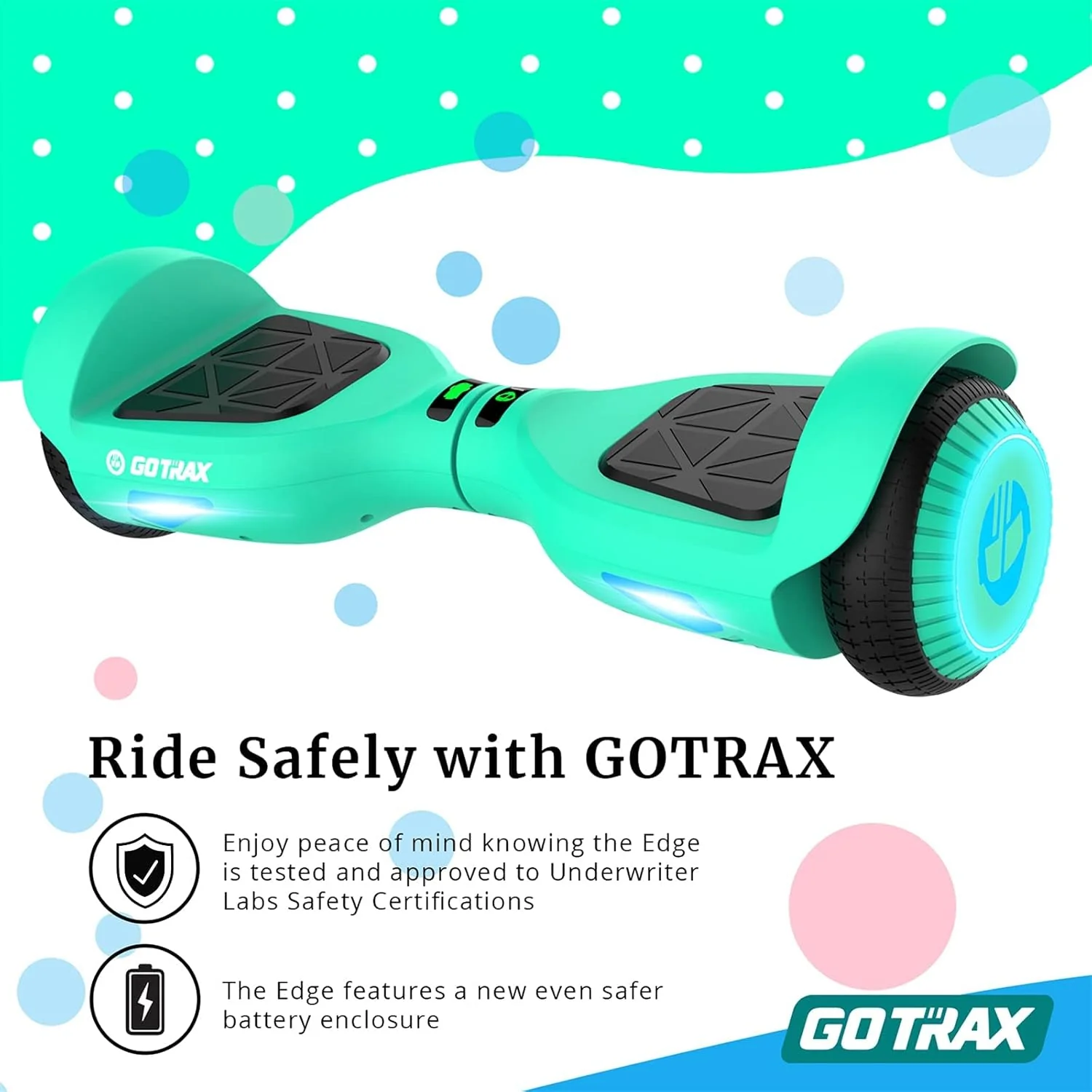 Gotrax EDGE Hoverboard – 6.5" LED Wheels Self-Balancing Scooter with Dual 200W Motors UL2272 Certified GTXEDGETEAL - Image 6