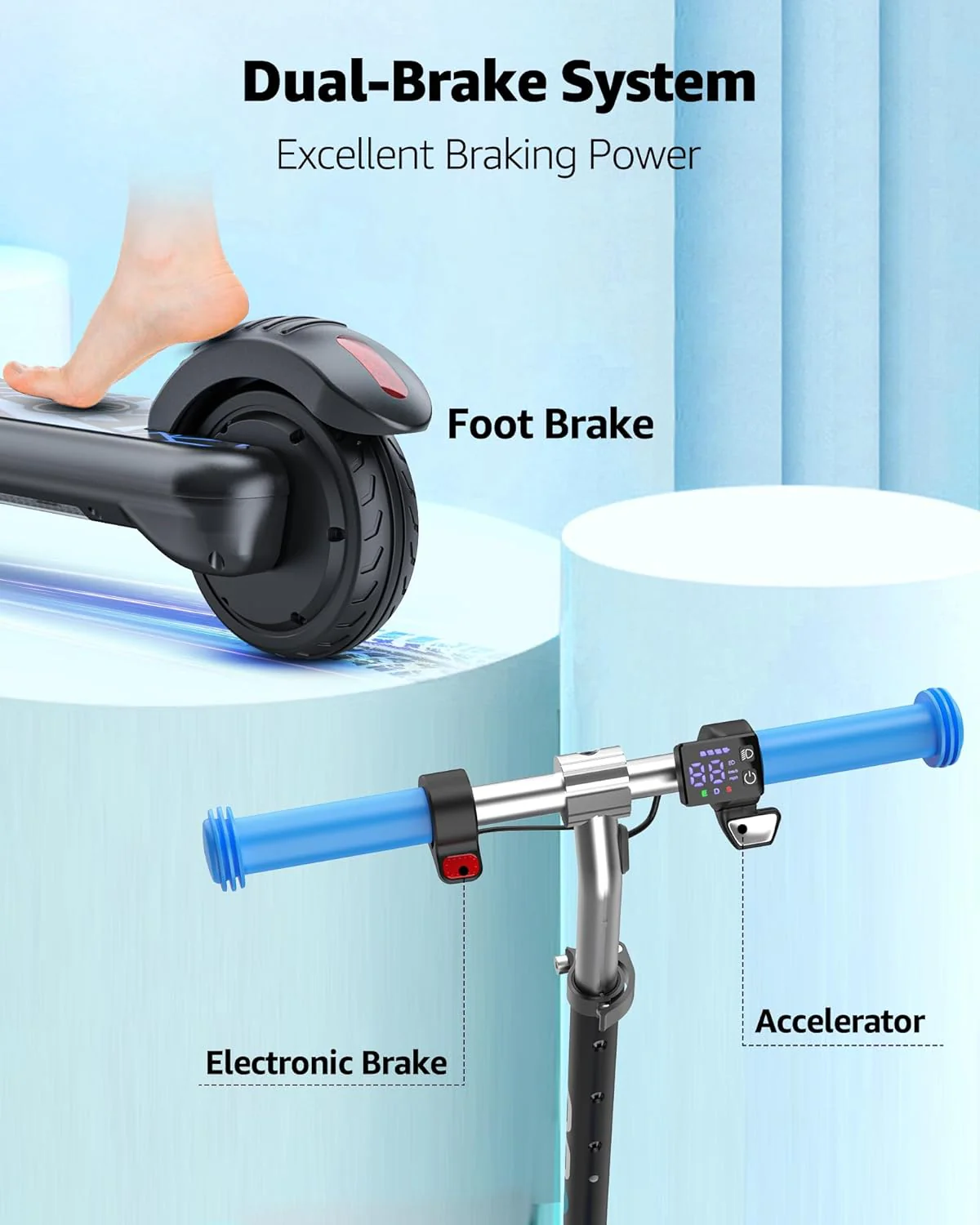 Gyroor H30 Max Kids Electric Scooter – 150W Motor, LED Display, Adjustable Height Blue GYRH30MAXBLU - Image 3
