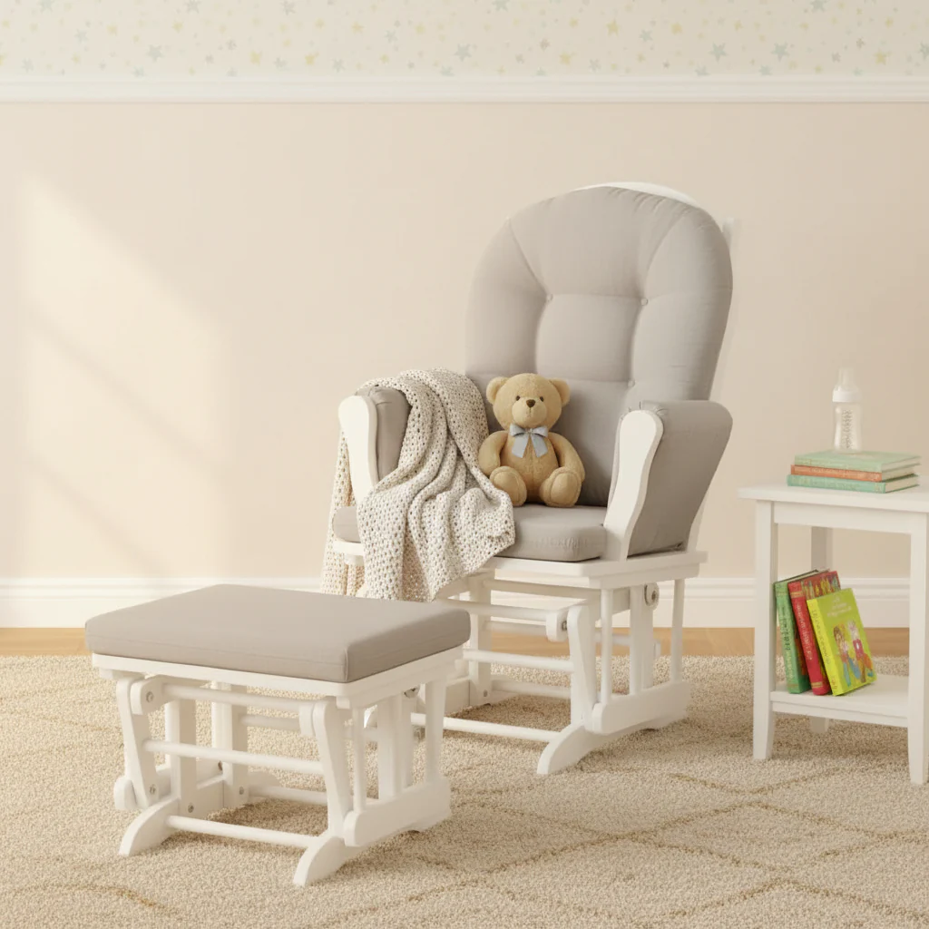 Hardwood Glider Rocking Chair & Ottoman – Smooth Motion Comfort for Nursery & Living Room - Image 2