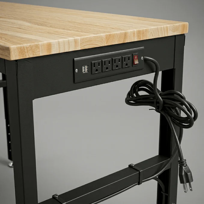 Hardwood Workbench with Power Outlets – 4FT & 6FT Durable Table Tops - Image 3
