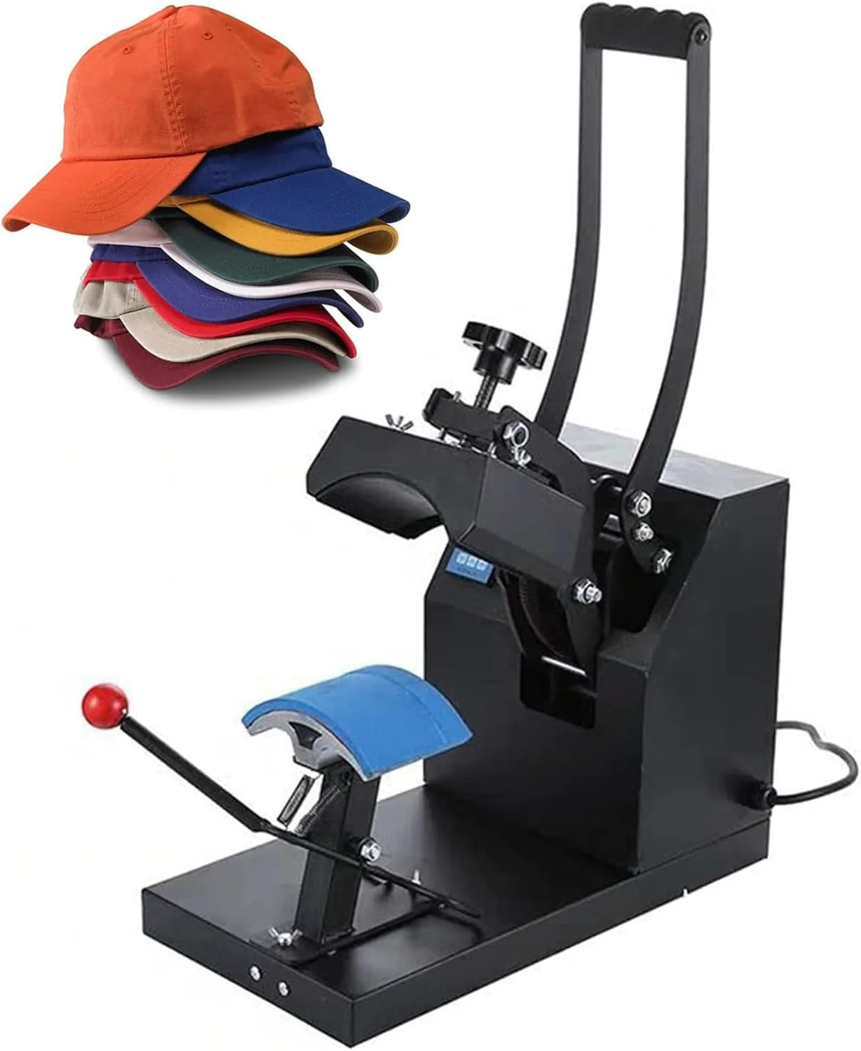 Hat Heat Press, 350W Curved Element Hat Press, LCD Digital Timer Temperature Control, Adjustable Pressure Knob for Hat T-Shirts, Shoes, Hats, Bags Transfer Heat Press