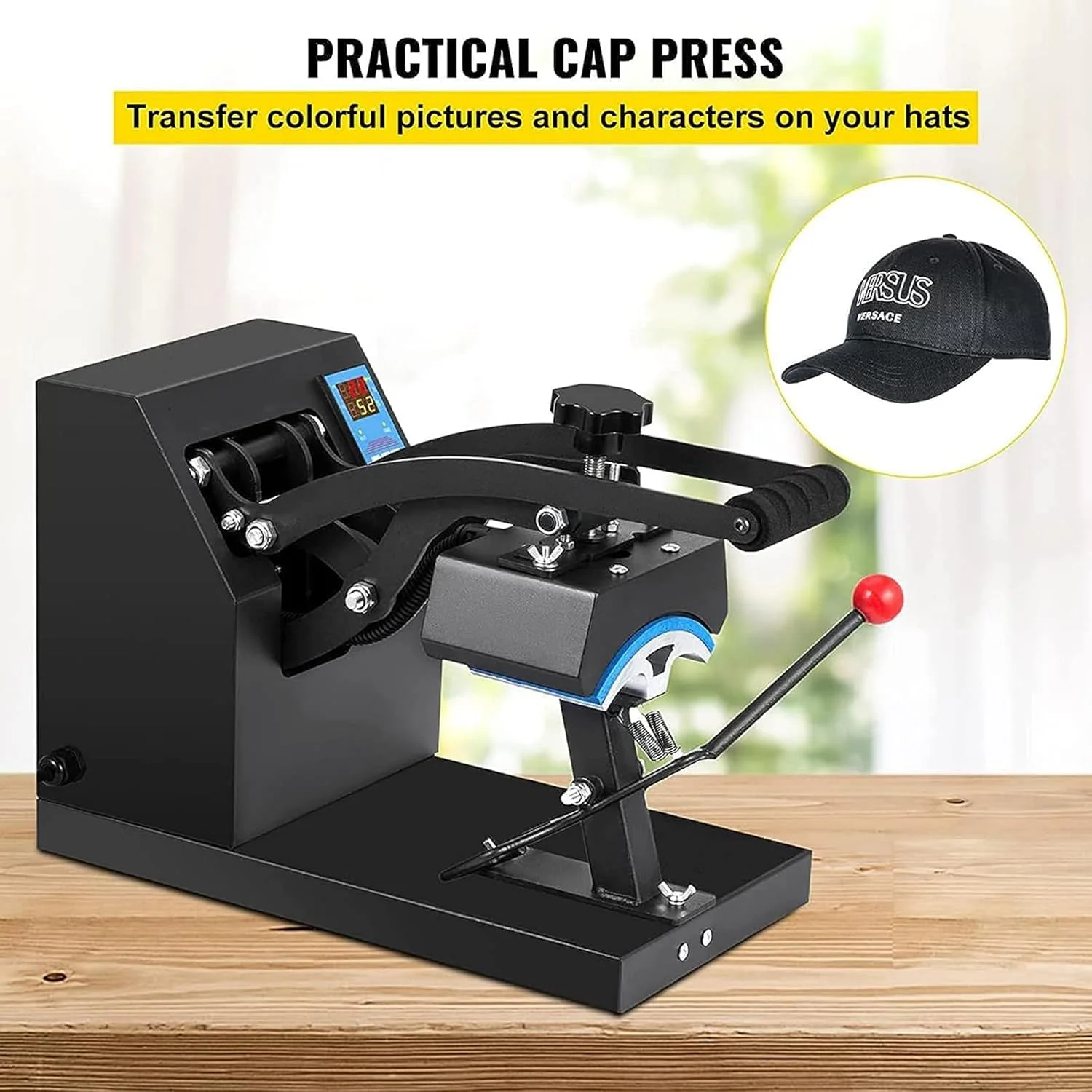 Hat Heat Press, 350W Curved Element Hat Press, LCD Digital Timer Temperature Control, Adjustable Pressure Knob for Hat T-Shirts, Shoes, Hats, Bags Transfer Heat Press - Image 3