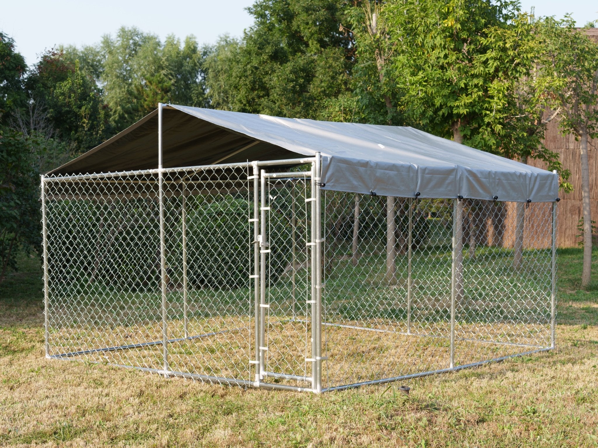 Heavy-Duty 10×10×6 ft Outdoor Dog Kennel w/ UV Canopy – Chain Link Steel Enclosure | SKU: 513DC