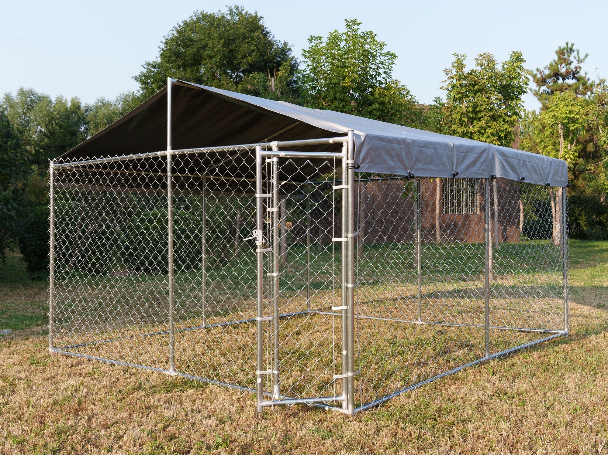Heavy-Duty 10×10×6 ft Outdoor Dog Kennel w/ UV Canopy – Chain Link Steel Enclosure | SKU: 513DC - Image 2
