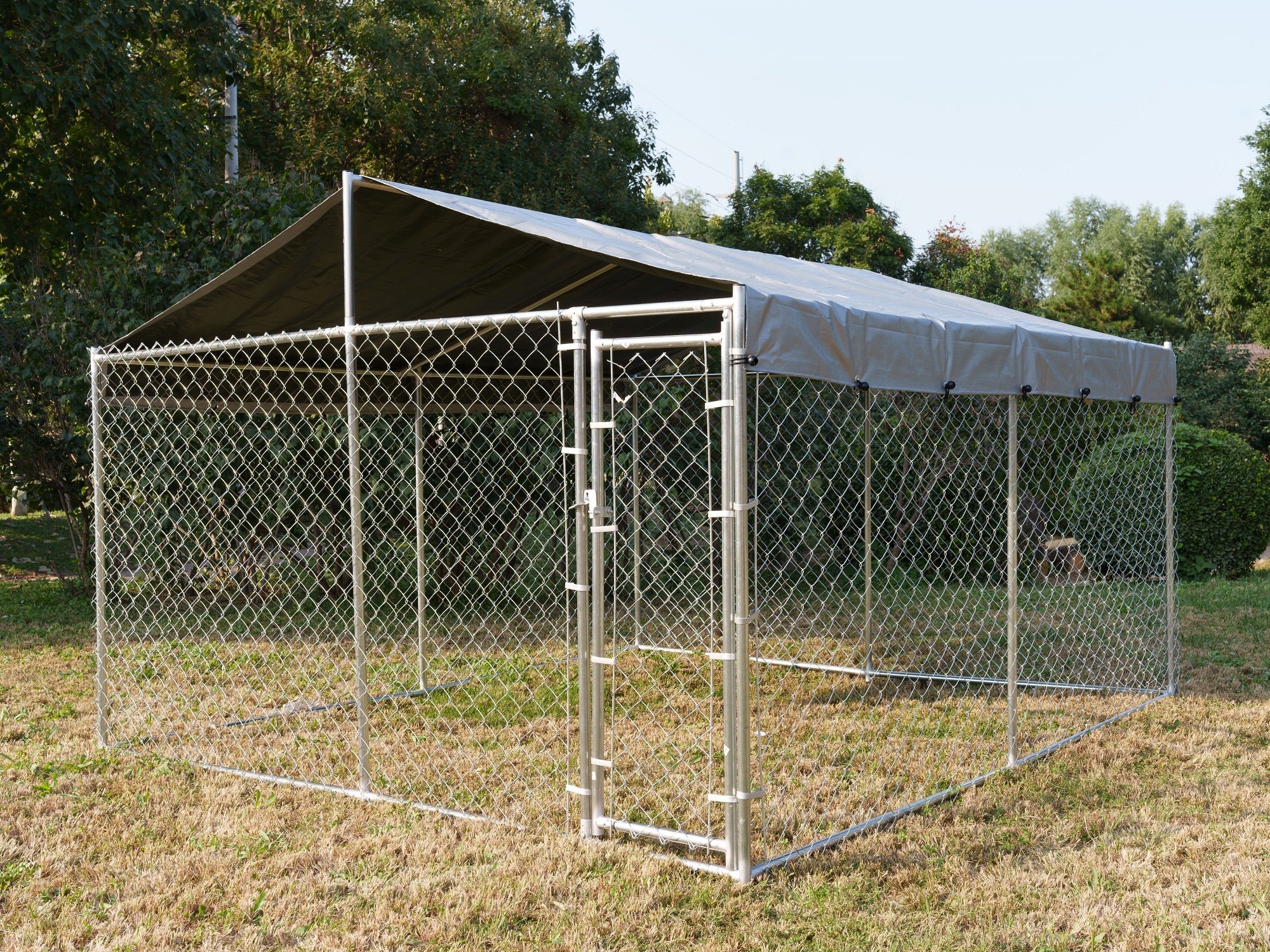 Heavy-Duty 10×10×6 ft Outdoor Dog Kennel w/ UV Canopy – Chain Link Steel Enclosure | SKU: 513DC - Image 3