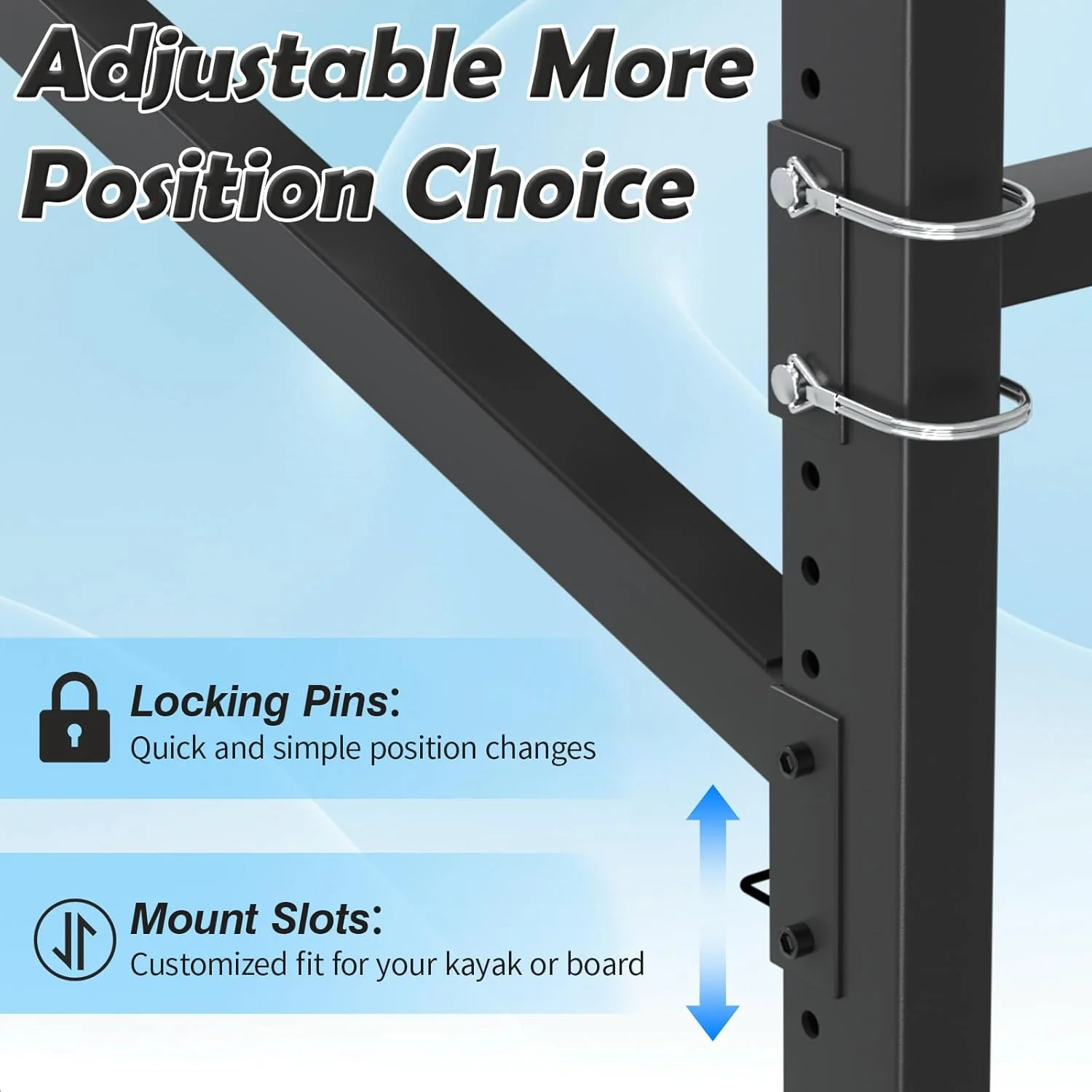 Heavy-Duty 3–4 Tier Kayak Storage Rack with Wheels – Adjustable Freestanding Kayak & Paddleboard Rack KR4TBLK - Image 2