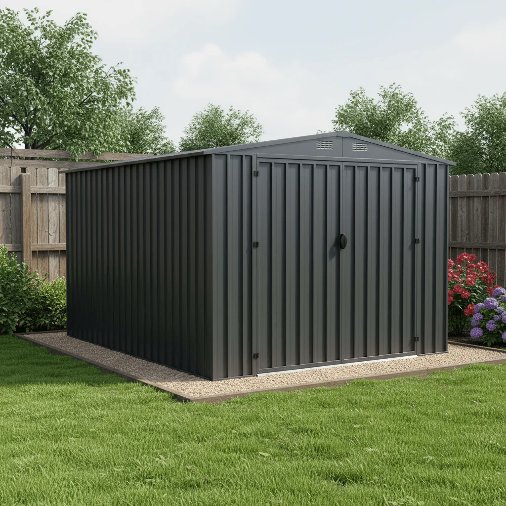 Heavy-Duty 8×10 FT Metal Shed – Galvanized Steel Garden Storage with Double Swing Doors EG0810