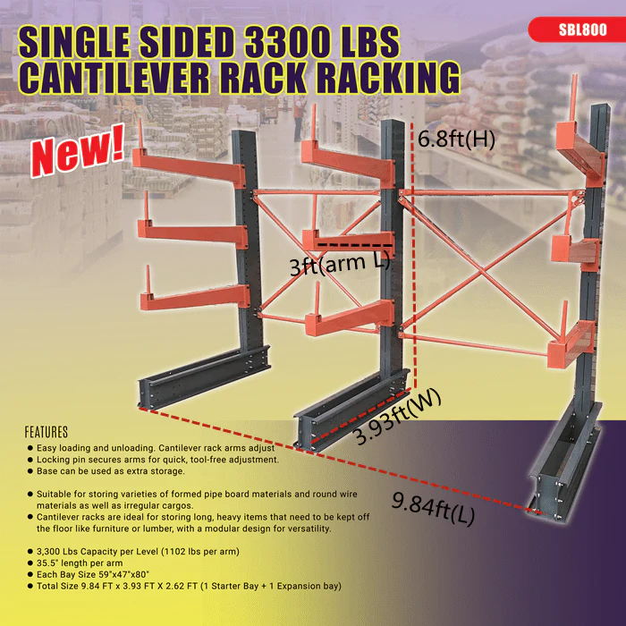 Single & Double-Sided Cantilever Rack | Heavy-Duty Racking – 3300 lbs Capacity - Image 4