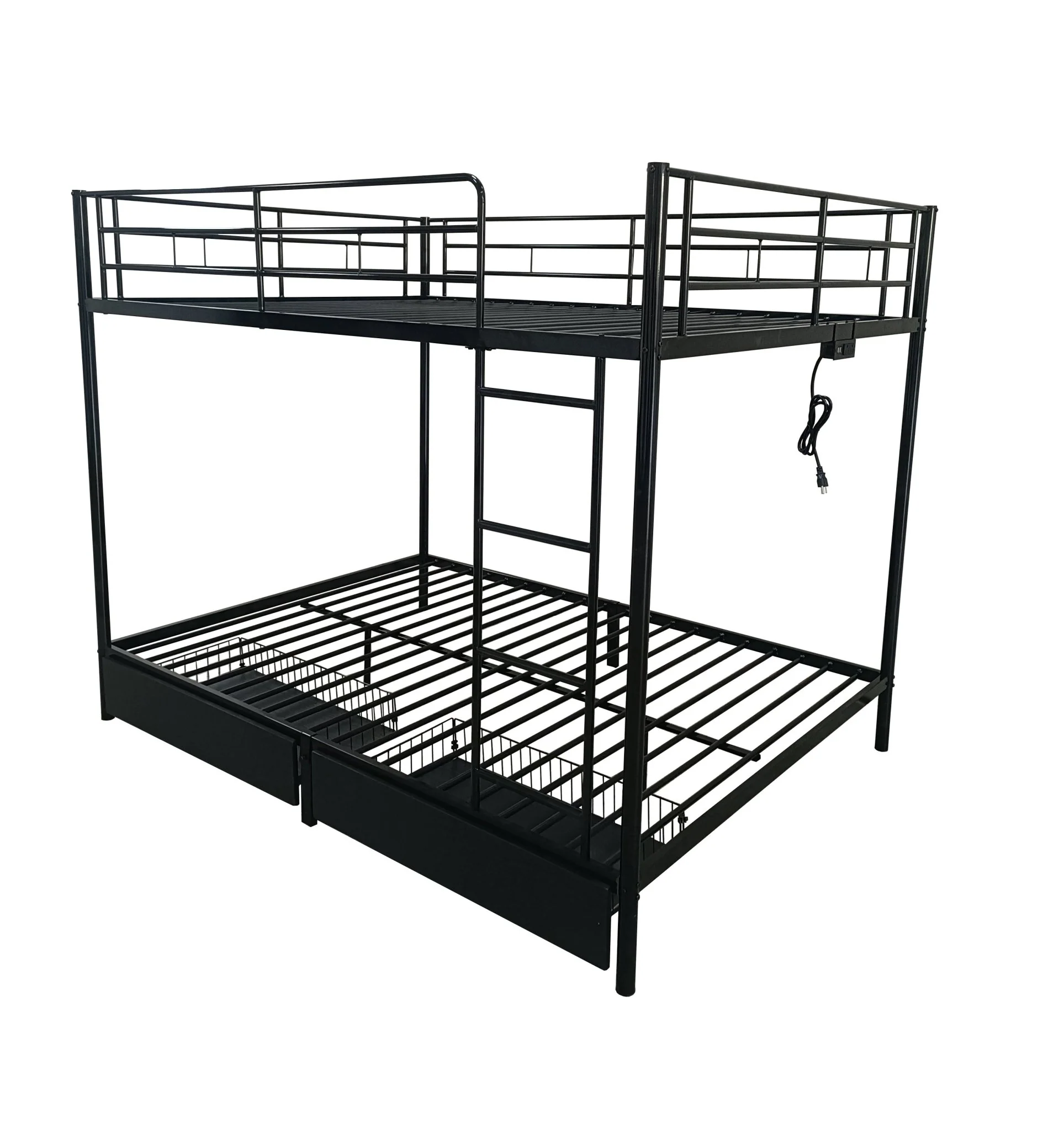 Heavy‑Duty Full‑Size Metal Bunk Bed with Integrated USB Charging Ports K4025