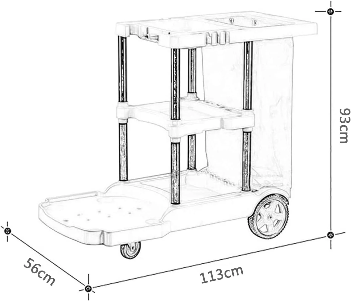 Heavy-Duty Janitorial Cleaning Cart with Gray Bag – UP068C - Image 3