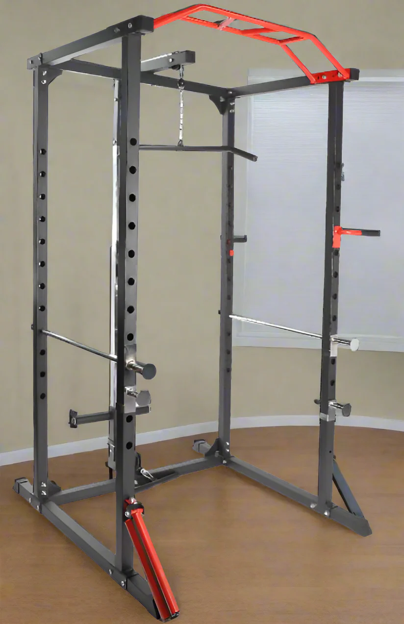 New Gym Power Rack with LAT Pulldown Attachment – Heavy-Duty Squat Cage for Strength Training, Home Gym Equipment – Model 52321