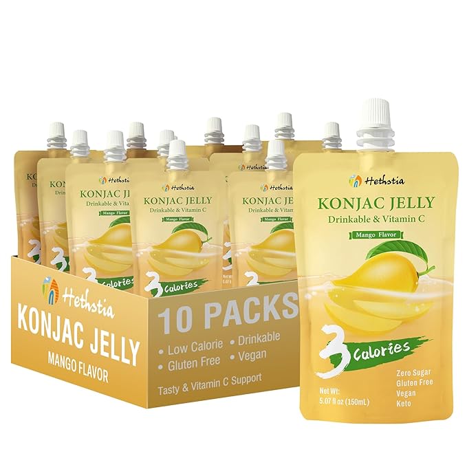 Hethstia Konjac Jelly Drinkable Squeeze Pouches 10-Pack Low Calorie Gluten-Free Snack