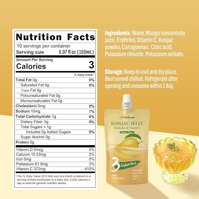 Hethstia Konjac Jelly Drinkable Squeeze Pouches 10-Pack Low Calorie Gluten-Free Snack - Image 2