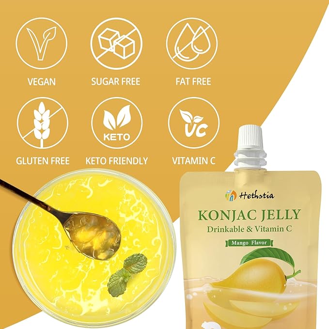 Hethstia Konjac Jelly Drinkable Squeeze Pouches 10-Pack Low Calorie Gluten-Free Snack - Image 3