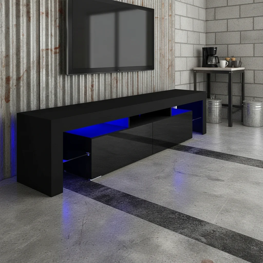 High Gloss White LED TV Stand – Modern Entertainment Center with Storage Shelves & Remote-Controlled Lights - Image 4