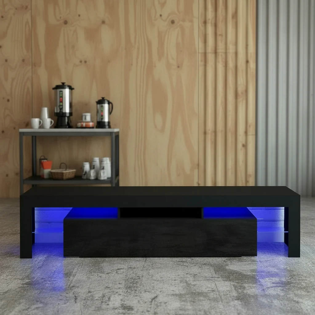 High Gloss White LED TV Stand – Modern Entertainment Center with Storage Shelves & Remote-Controlled Lights - Image 5