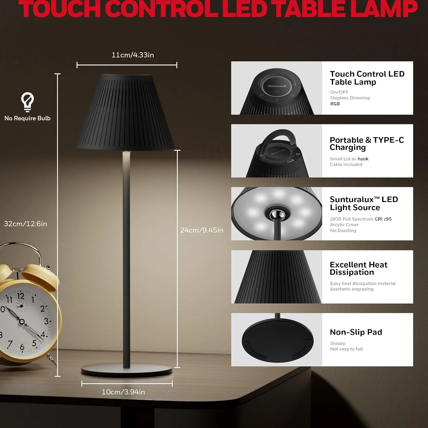 Honeywell Cordless Table Lamp Set Rechargeable LED Desk Lamp - Image 2