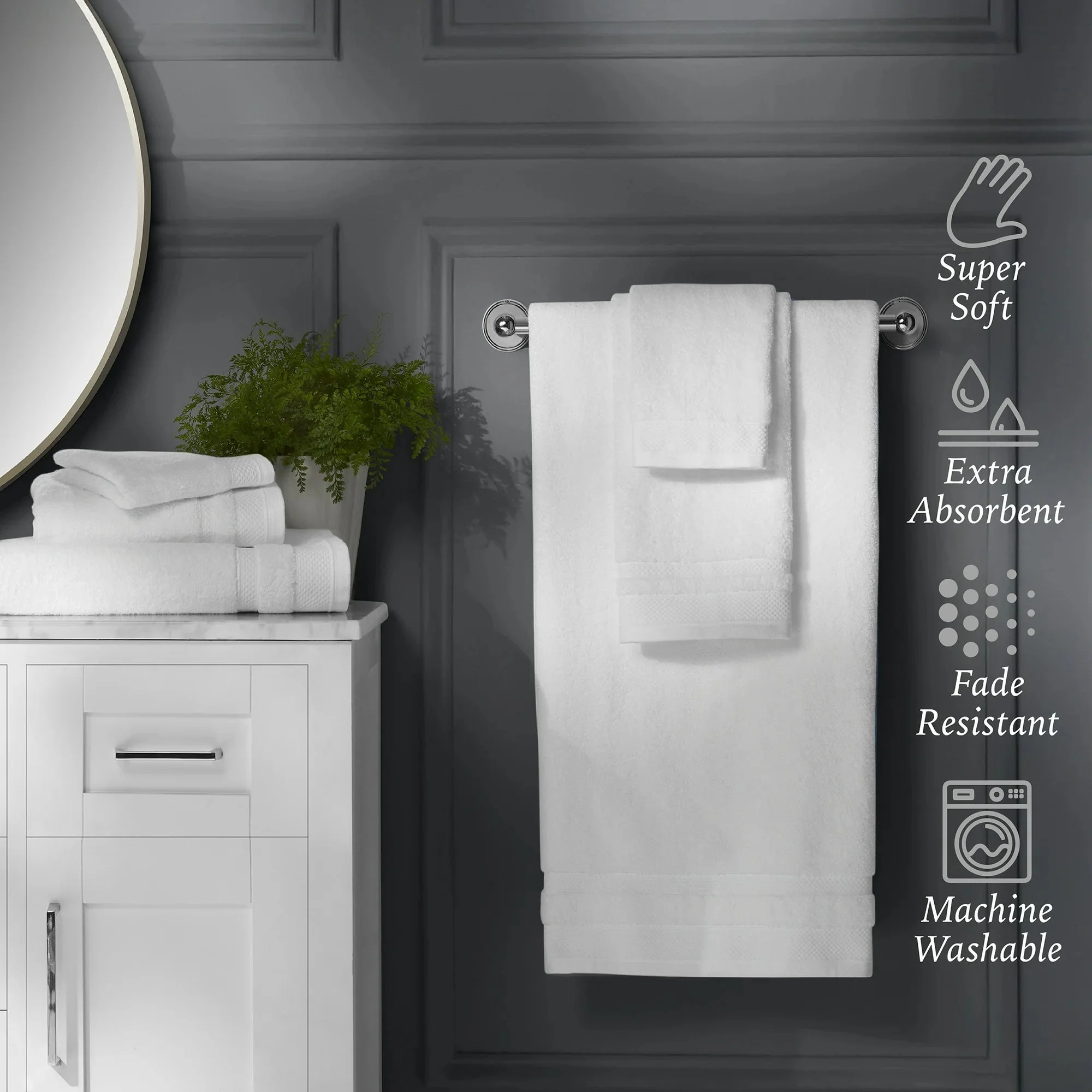 Hotel Style 6-Piece Cotton Bath Towel Set – Arctic White Luxury Bathroom Towels - Image 2