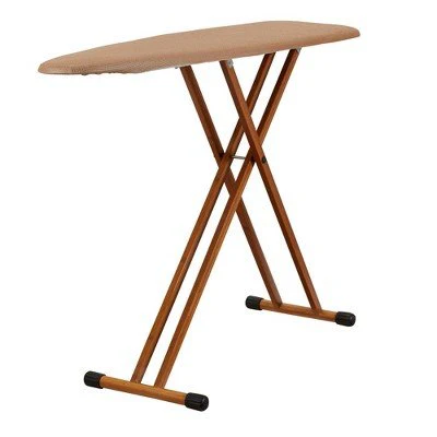 Household Essentials Bamboo Leg Ironing Board 4-Leg Tan FiberTech Cover: Collapsible Metal, 54" x 14", Beige