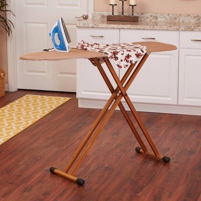 Household Essentials Bamboo Leg Ironing Board 4-Leg Tan FiberTech Cover: Collapsible Metal, 54" x 14", Beige - Image 2