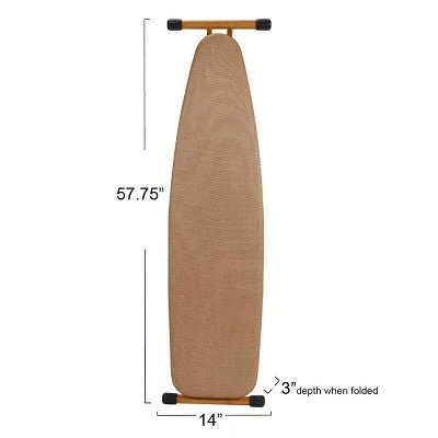Household Essentials Bamboo Leg Ironing Board 4-Leg Tan FiberTech Cover: Collapsible Metal, 54" x 14", Beige - Image 4