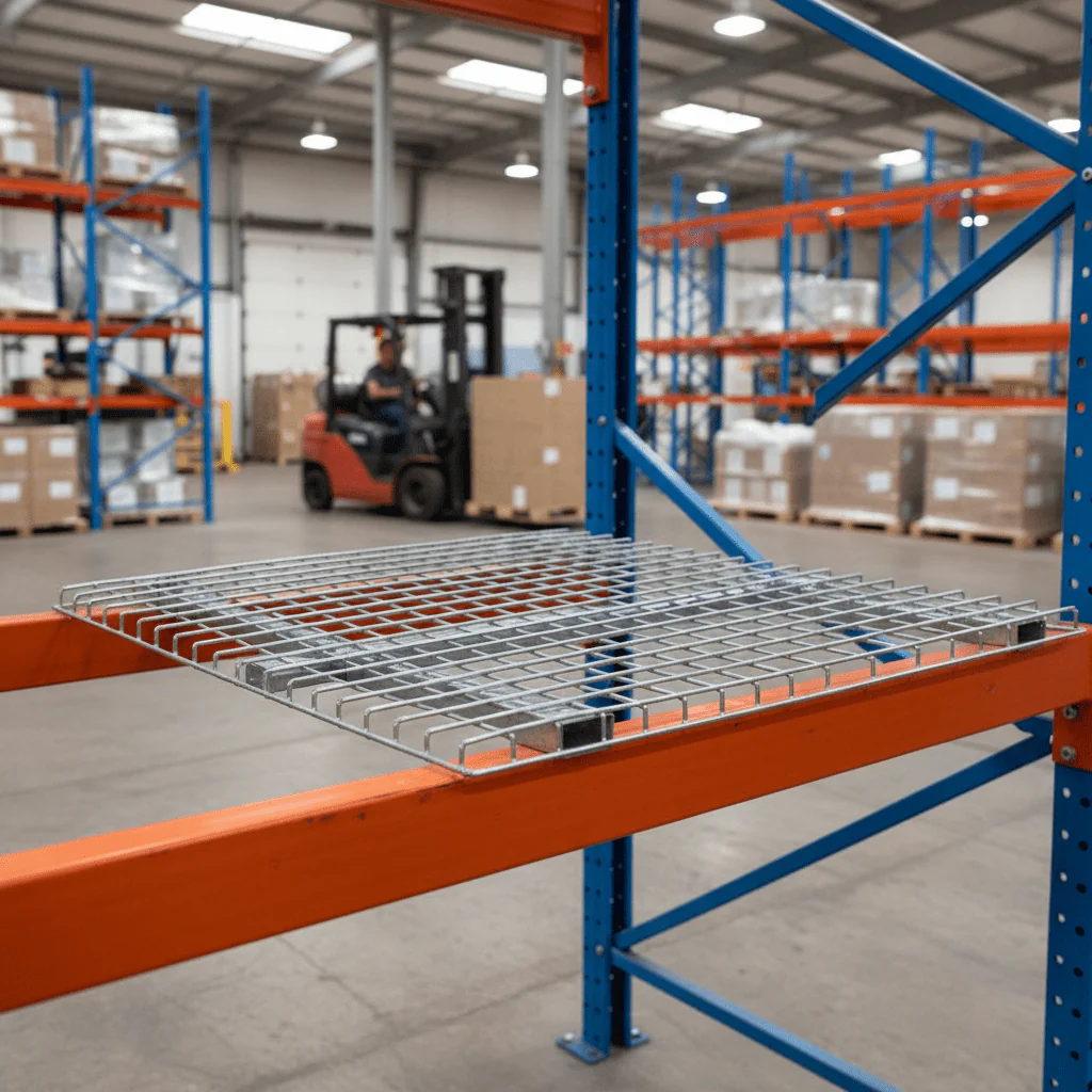 Wire Decking Mesh Panels – Heavy-Duty Silver Racking for Industrial Pallet Storage