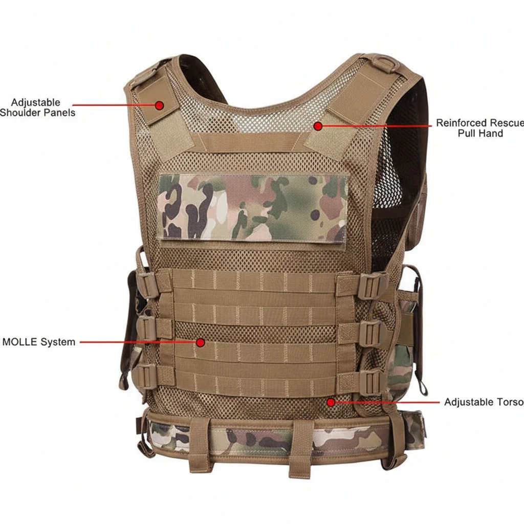 Tactical CS Field Vest – Adjustable MOLLE Combat Vest with Pouches for Airsoft, Paintball, Hunting & Survival - Image 7
