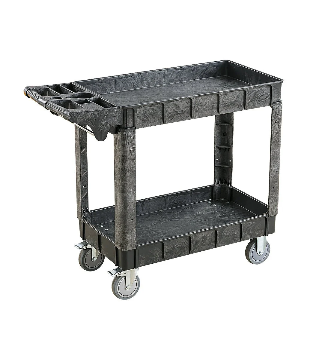 Industrial 2 Layer Polypropylene Service Cart 36 x 24 in Heavy Duty Black TC4101B