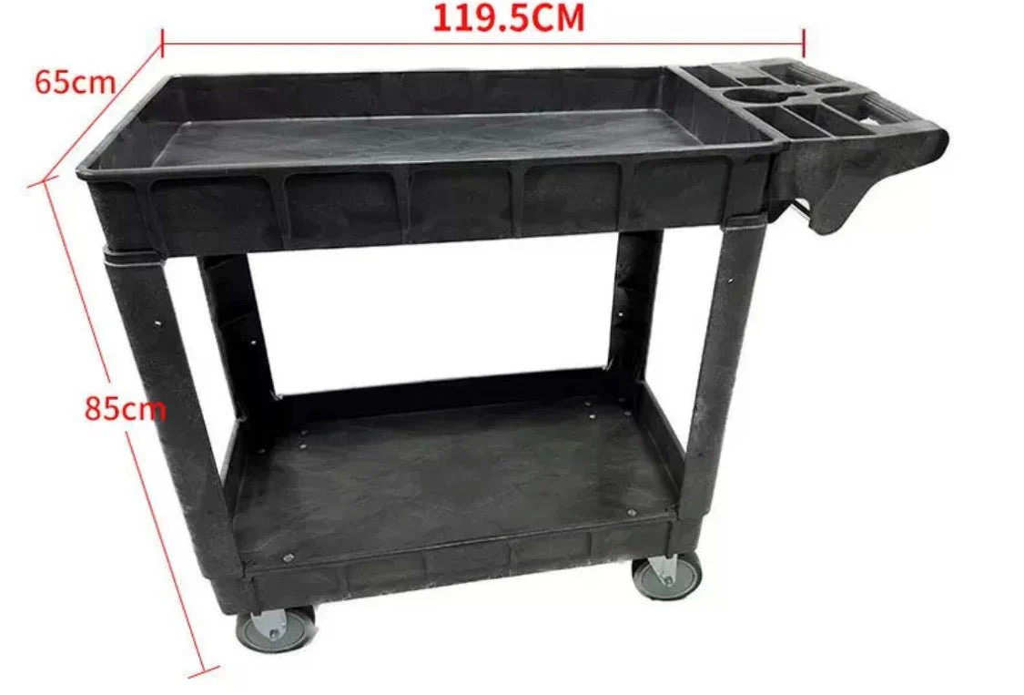 Industrial 2 Layer Polypropylene Service Cart 36 x 24 in Heavy Duty Black TC4101B - Image 3