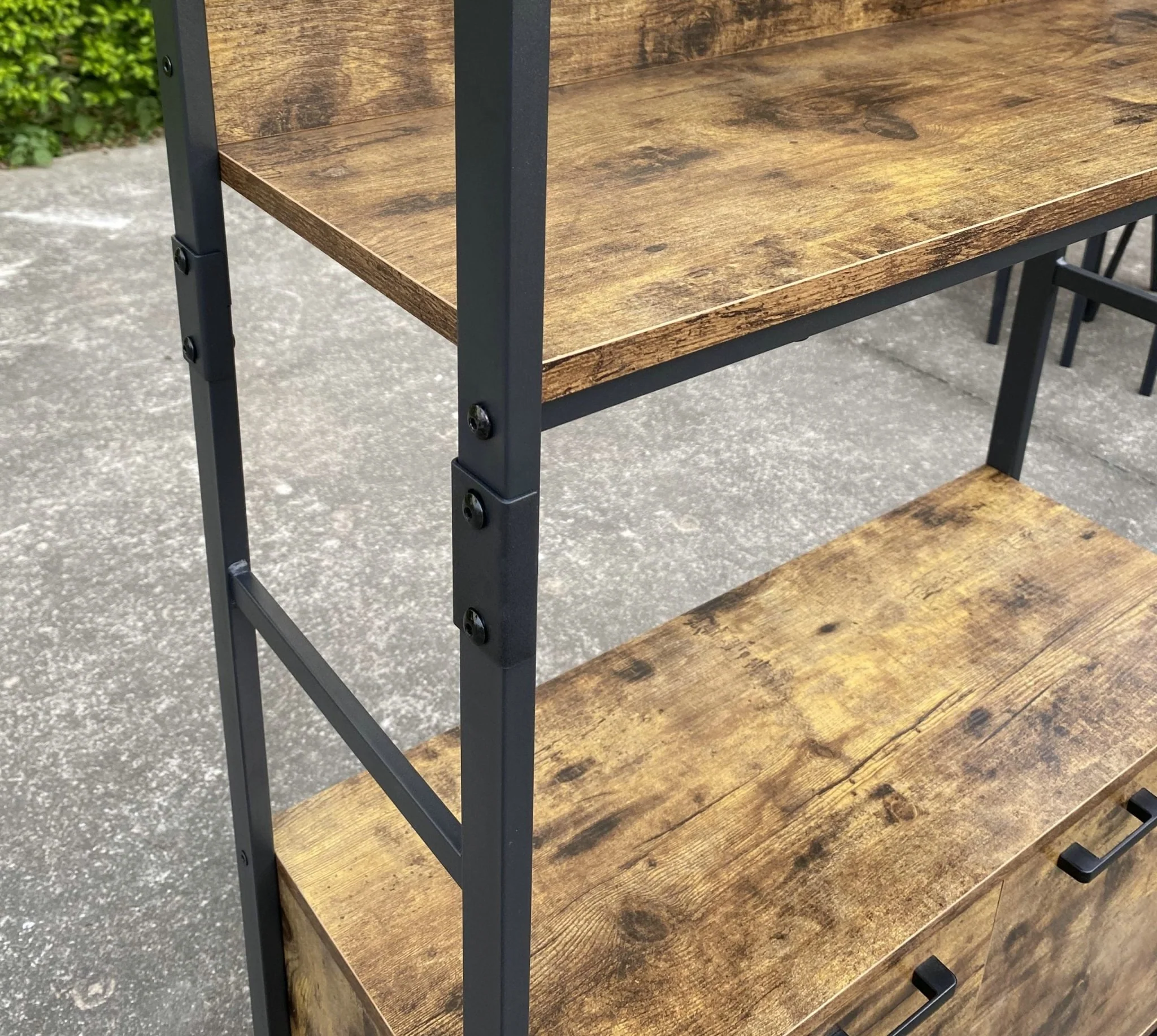 Industrial 3-Tier Bookcase with 2 Storage Cabinets – Rustic Metal & Wood Ladder Shelf TLBC2103 - Image 4