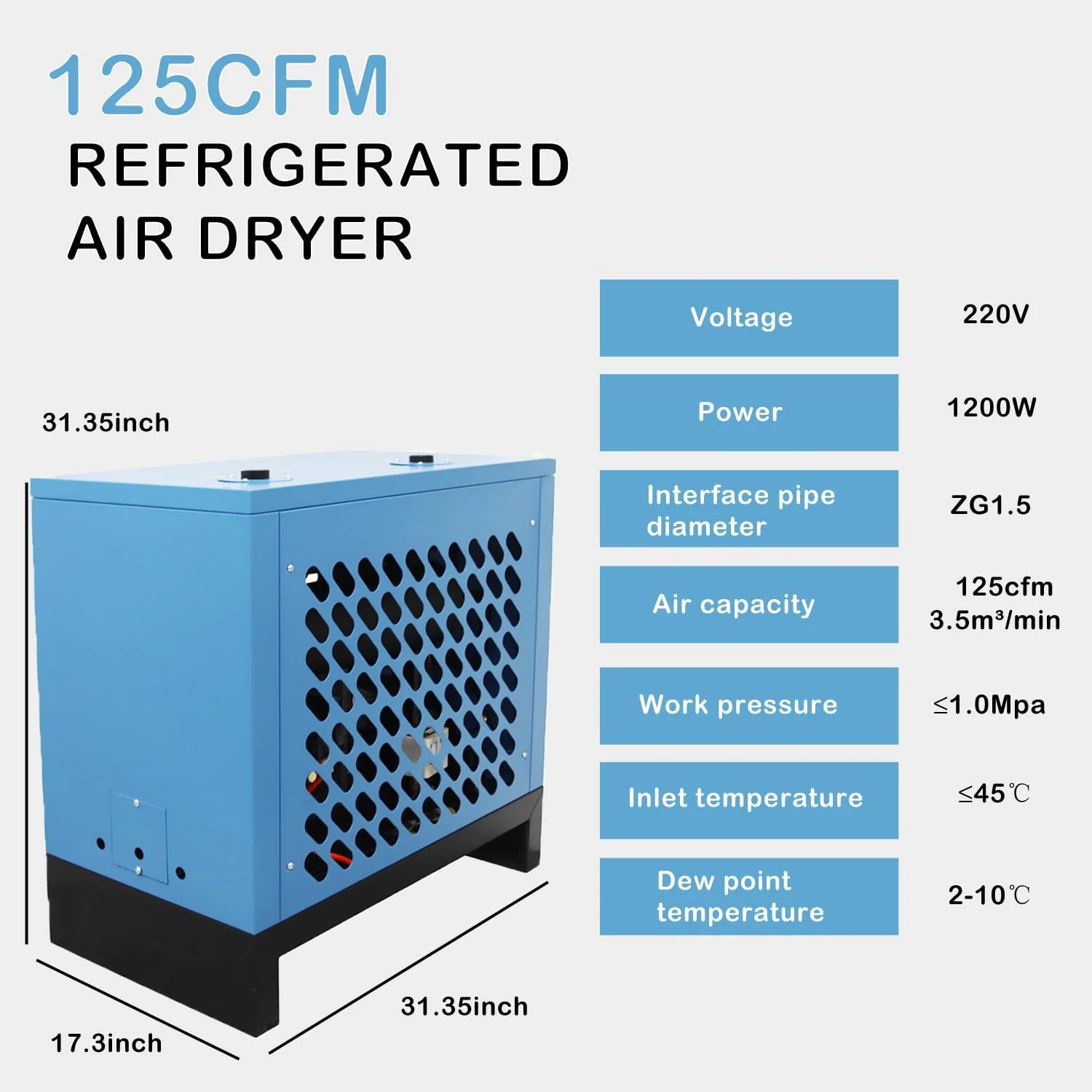 Industrial Refrigerated Air Dryer 2.0 Nm3 Min 70 CFM Compressed Air Moisture Removal System AD2NF01 - Image 3