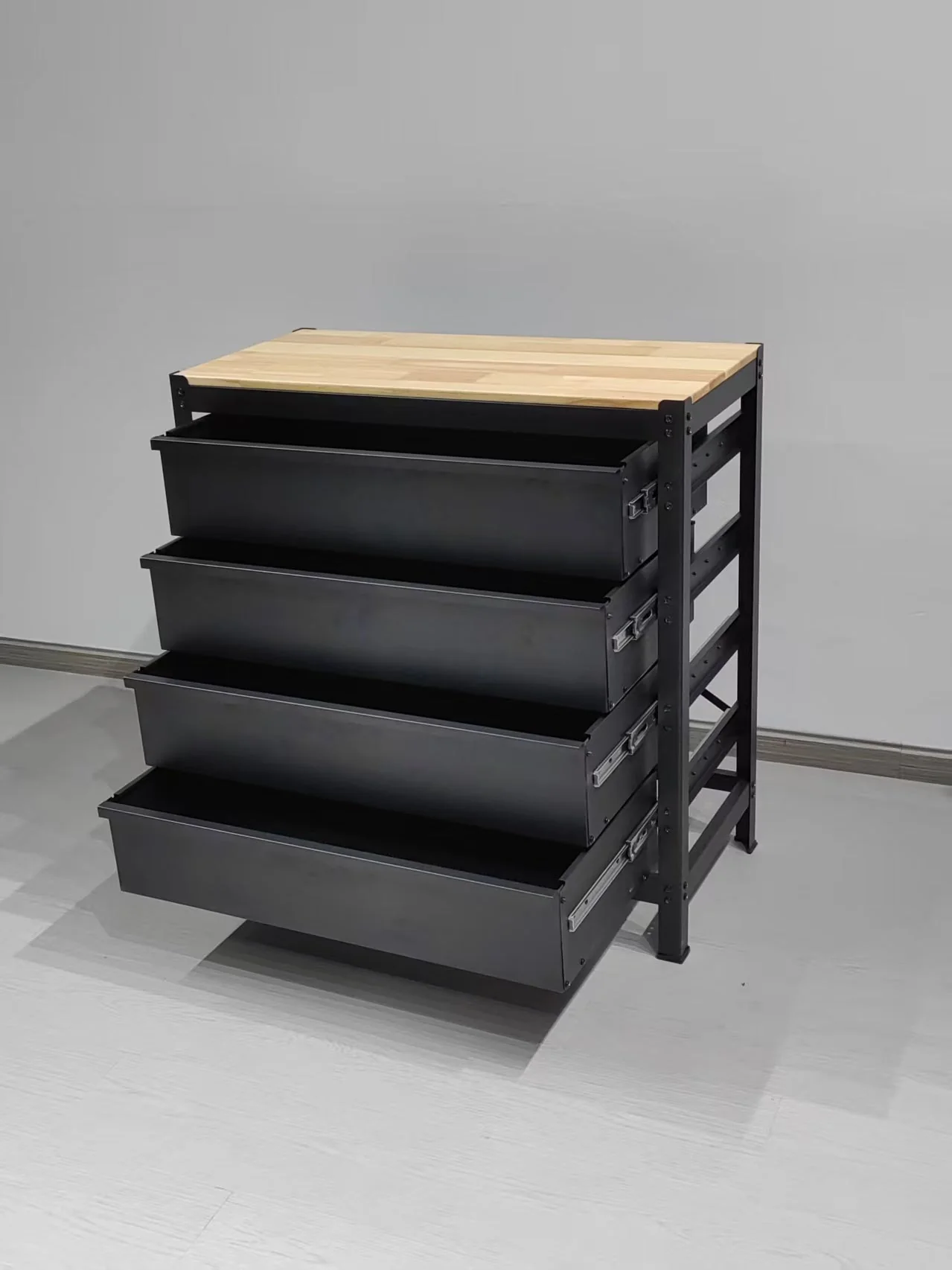 Industrial Steel Workbench Island Kitchen with Hardwood top Top & 4 Drawers, 33″ x 16″ – Black 2506152 - Image 2