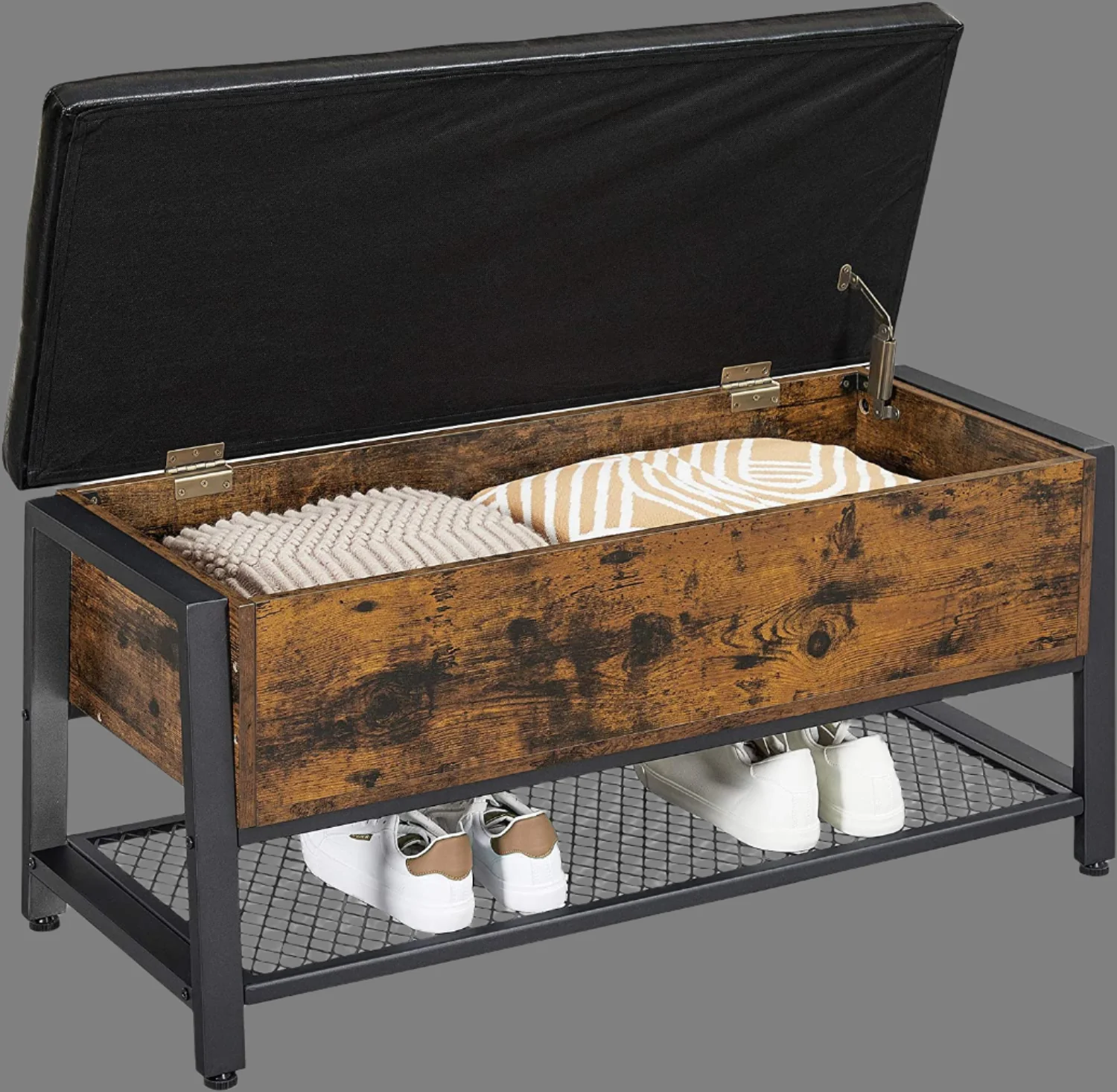 Industrial Storage Bench with Padded Seat & Lower Shelf | Bed-End Entryway Organizer – Model LSB478X - Image 3