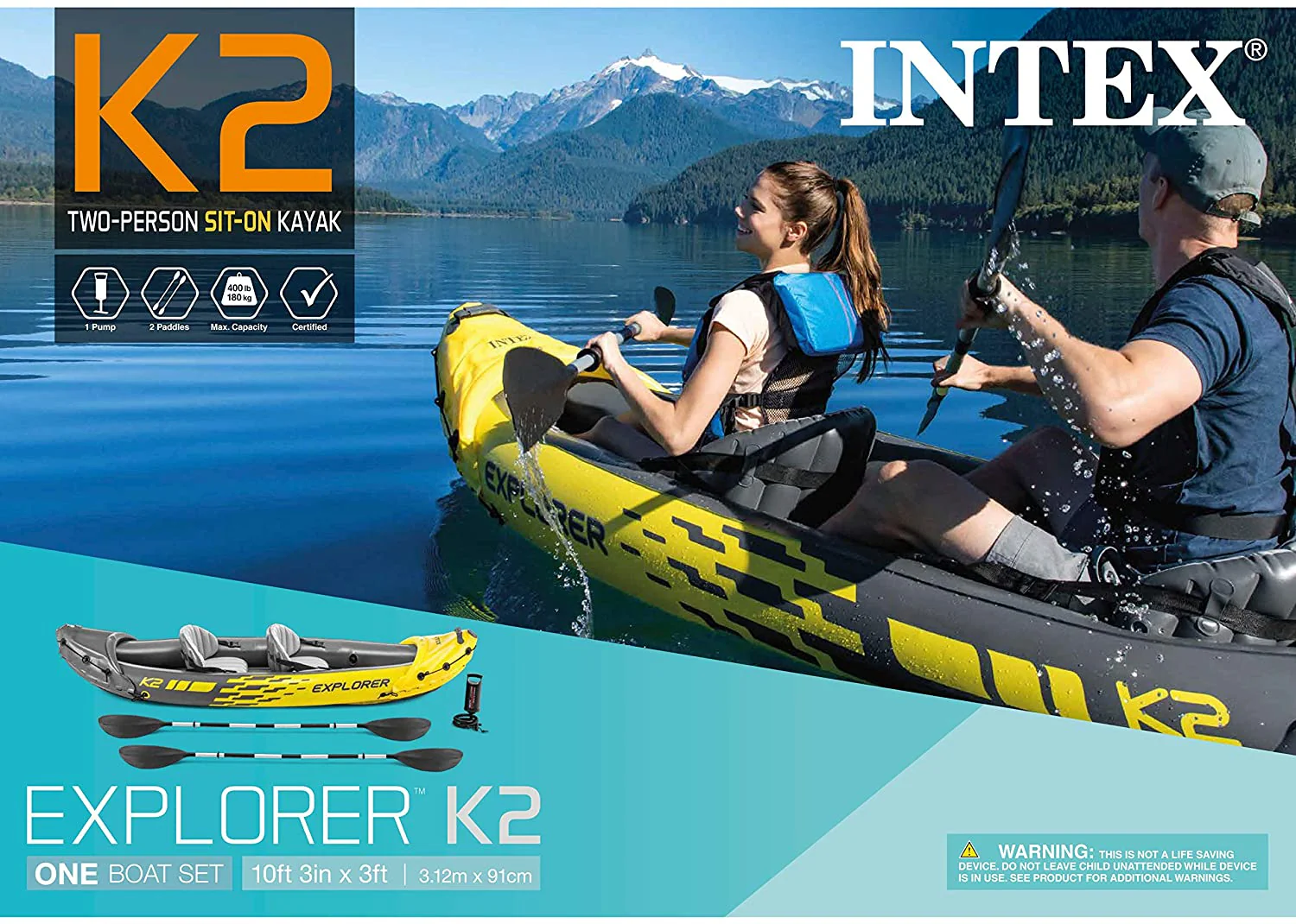 Intex Explorer K2 Inflatable Kayak Set – 2-Person Tandem Kayak with Oars & Pump | Model 68307NP - Image 9