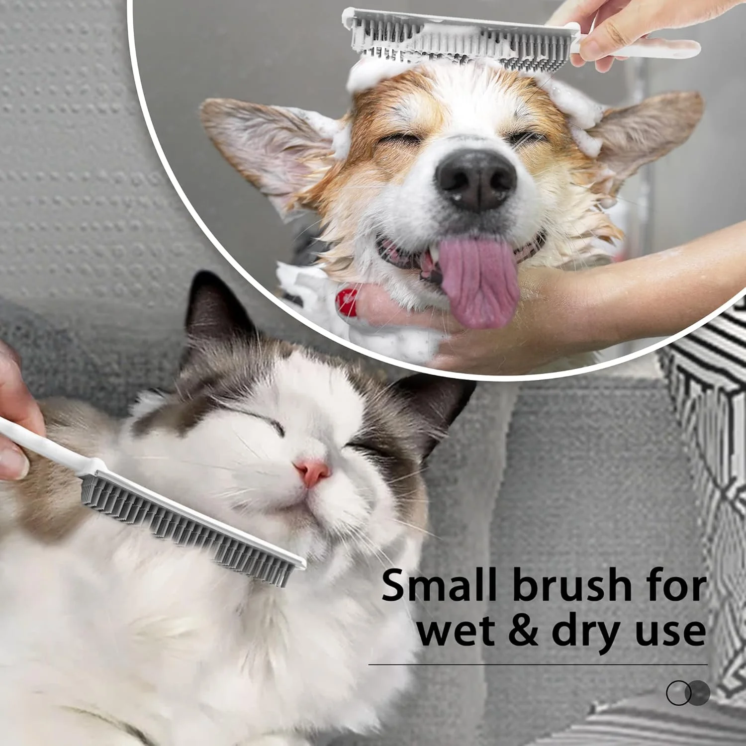 3-in-1 Rubber Carpet Rake Broom with Squeegee 52.8" Adjustable Handle Pet Hair Remover Tool - Image 4