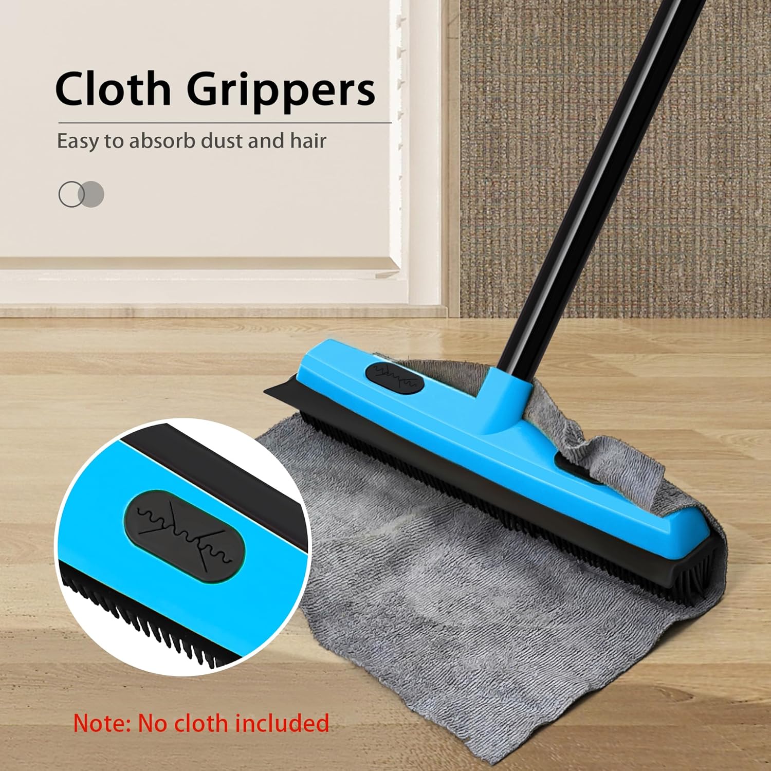 3-in-1 Rubber Carpet Rake Broom with Squeegee 52.8" Adjustable Handle Pet Hair Remover Tool - Image 5