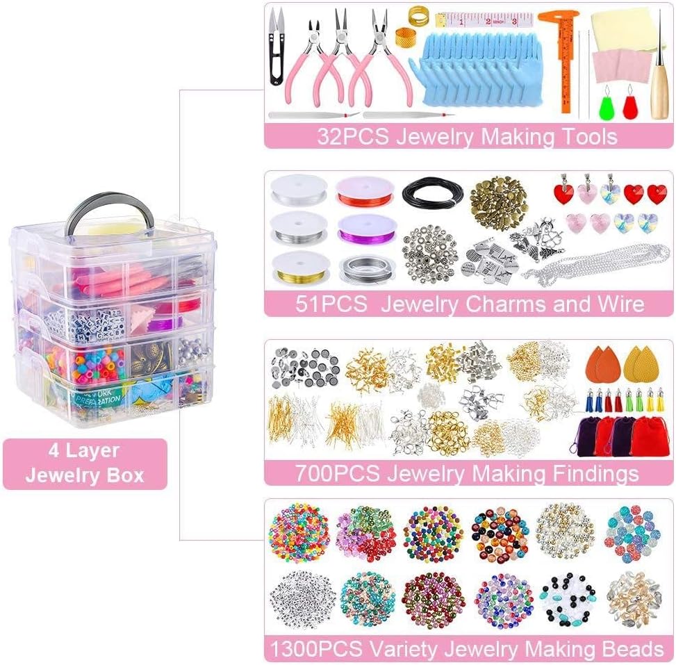 Jewelry Making Kit – 2880 PCS Beads, Tools & Accessories for Bracelets & Earrings | SKU: 215536 - Image 7