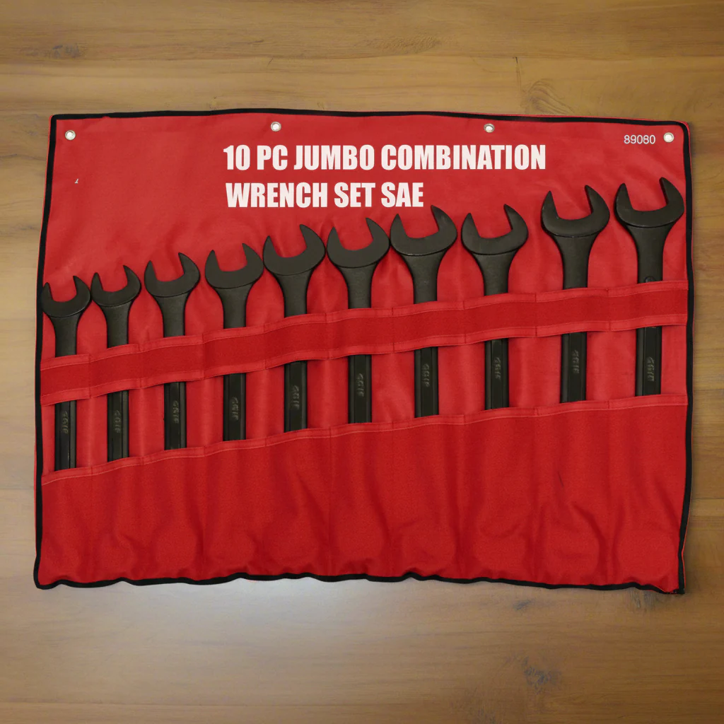 10-Piece Jumbo Combination Wrench Set Black Oxide Heavy Duty SAE & Metric Sizes 1-5/16″–2″ / 33mm–50mm - Image 3