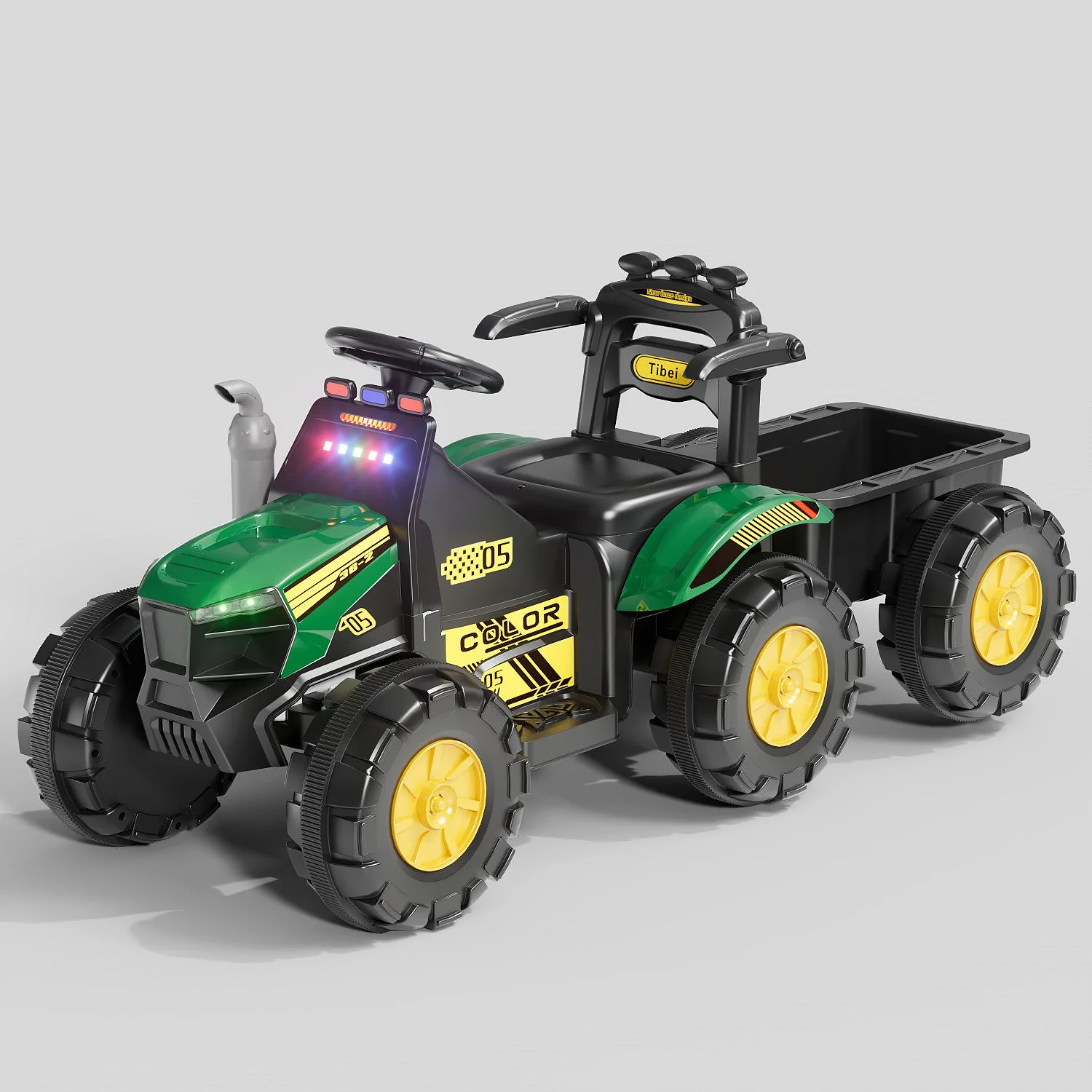 Kids 6V Electric Ride-On Tractor with Lights, Music, USB, MP3 – One-Key Start, Green – SKU 1898794