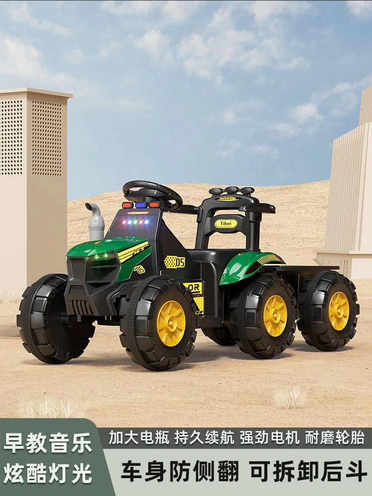 Kids 6V Electric Ride-On Tractor with Lights, Music, USB, MP3 – One-Key Start, Green – SKU 1898794 - Image 6