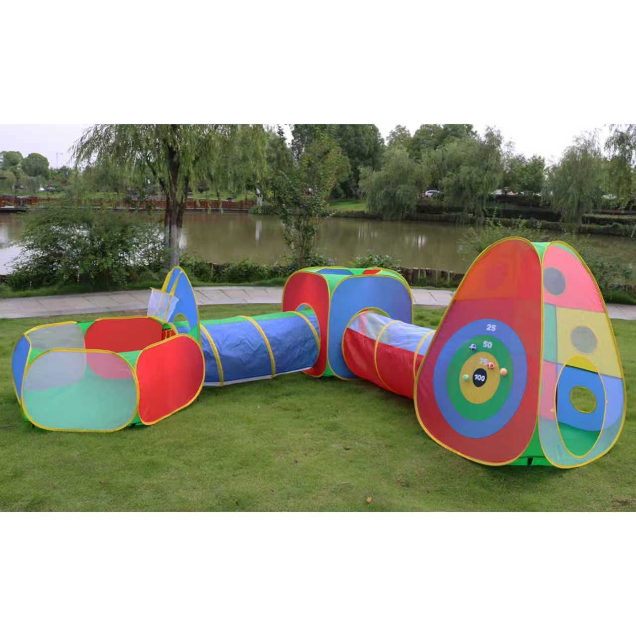 Kids Play Tent Tunnel & Ball Pit Set with Basketball Hoop – 5-Piece Pop-Up Indoor & Outdoor Play Set SIT12