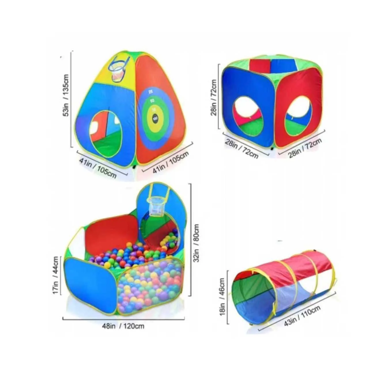 Kids Play Tent Tunnel & Ball Pit Set with Basketball Hoop – 5-Piece Pop-Up Indoor & Outdoor Play Set SIT12 - Image 2