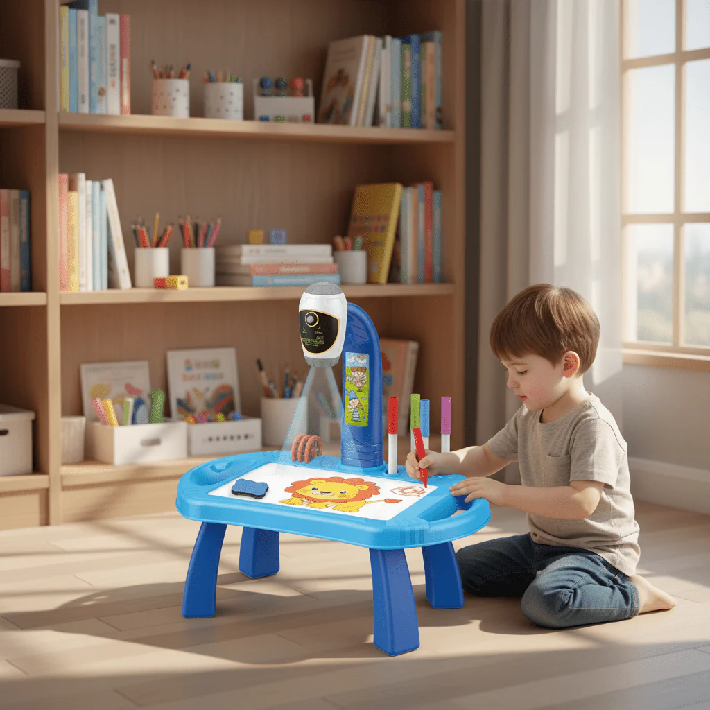 Kids Projection Drawing Board Blue Art Table Projector Painting Set JY480489 - Image 3
