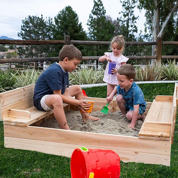 Kids Wooden Sandbox with Lockable Cover – Outdoor Backyard Play Structure | C529 - Image 11
