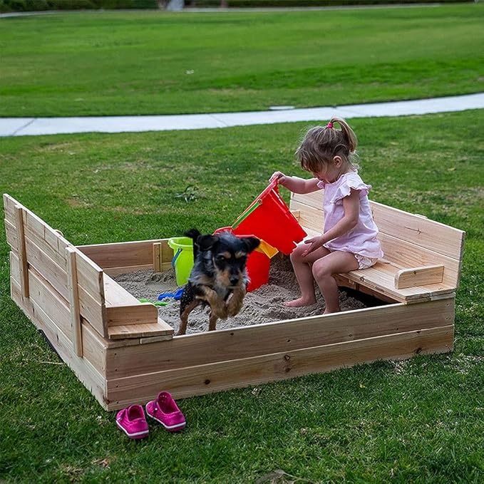 Kids Wooden Sandbox with Lockable Cover – Outdoor Backyard Play Structure | C529 - Image 12