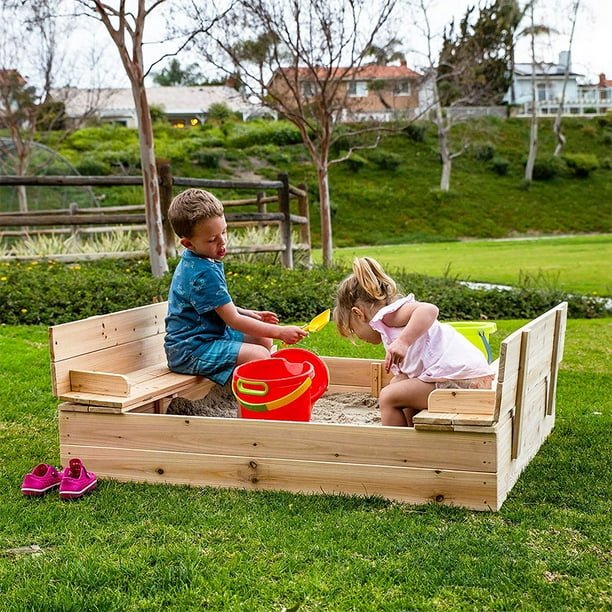 Kids Wooden Sandbox with Lockable Cover – Outdoor Backyard Play Structure | C529 - Image 15